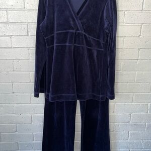 Mandarin Blue Youth/Women’s S Navy Velour Pant Set Cozy Comfy See Measurements